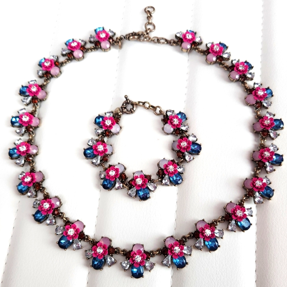 J Crew Floral Necklace and Bracelet Set